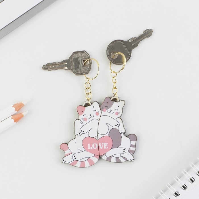 Брелок для ключей парный &laquo;Коты Love&raquo;, деревянный, 5,6 х 3,2