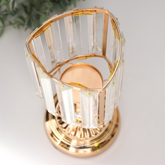 Подсвечник металл, стекло на 1 свечу Подсвечник металл, стекло на 1 свечу "Кристаллы - грани" золото 27х13х13 см