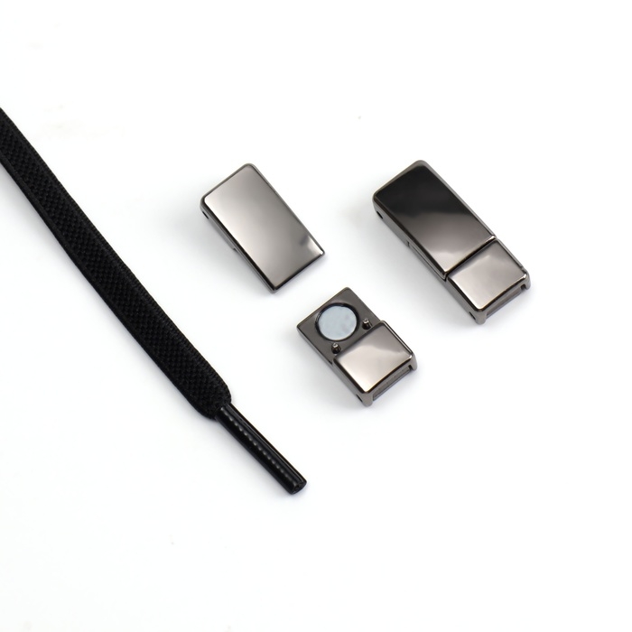 Шнурки для обуви, пара, с плоским сечением и фиксатором на магнитах, 100 см, цвет чёрный