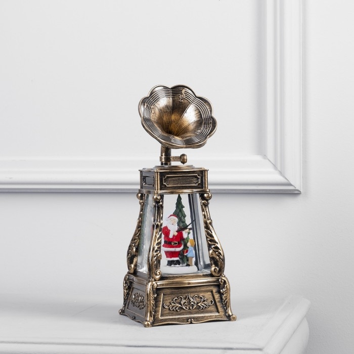 Светодиодная фигура &laquo;Граммофон с Дедом Морозом&raquo; 11 &times; 28 &times; 11 см, пластик, батарейки ААх3 (не в комплекте), USB, свечение тёплое белое