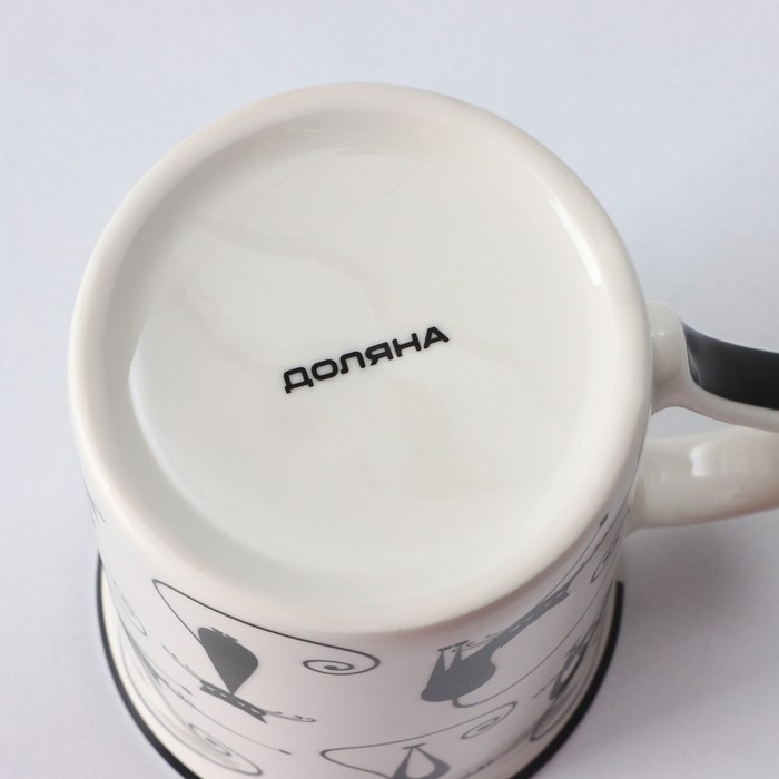 Кружка фарфоровая Доляна «Чёрный кот», 300 мл, цвет белый Кружка фарфоровая Доляна «Чёрный кот», 300 мл, цвет белый