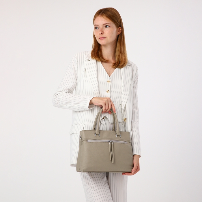 Сумка-тоут на молнии, 2 наружных кармана, цвет серый Сумка-тоут на молнии, 2 наружных кармана, цвет серый