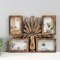 Фоторамка пластик на 4 фото 10х15 "Ваза с колосками" темное золото 41,5х32,2х2,5 см Фоторамка пластик на 4 фото 10х15 "Ваза с колосками" темное золото 41,5х32,2х2,5 см