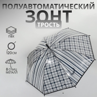 Зонт - трость полуавтоматический «Клетка», 8 спиц, R = 54/60 см, D = 120 см, цвет чёрный Зонт - трость полуавтоматический «Клетка», 8 спиц, R = 54/60 см, D = 120 см, цвет чёрный