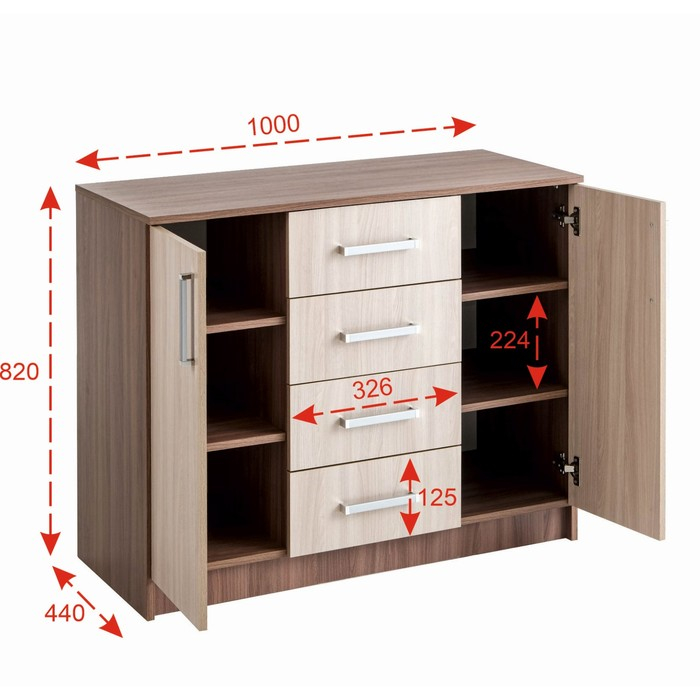 Комод Аура, 820х1000х440, ясень шимо тёмный/светлый