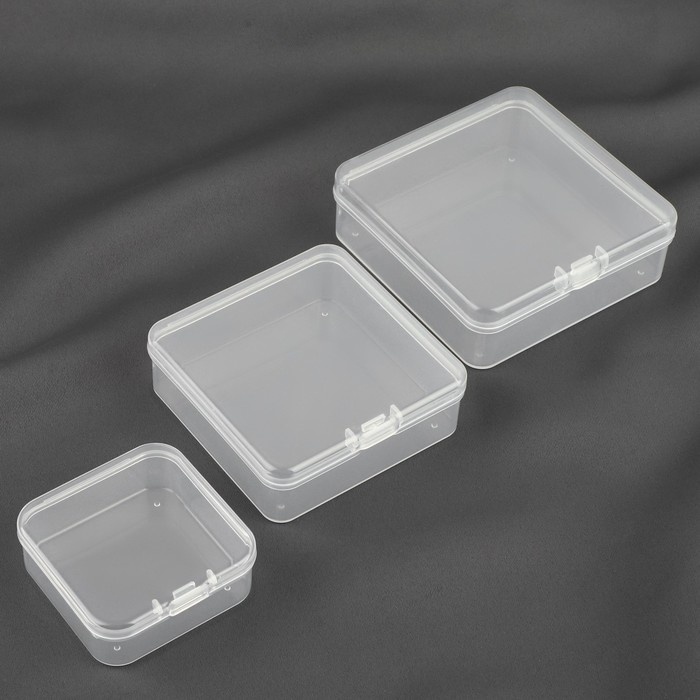 Набор контейнеров для рукоделия, 3 шт, 8,1 &times; 2,6 / 7,2 &times; 2,5 / 5,2 &times; 2 см, цвет прозрачный