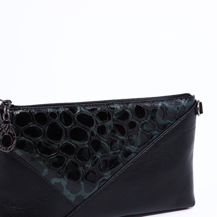 Сумка-клатч на молнии, цвет чёрный/зелёный