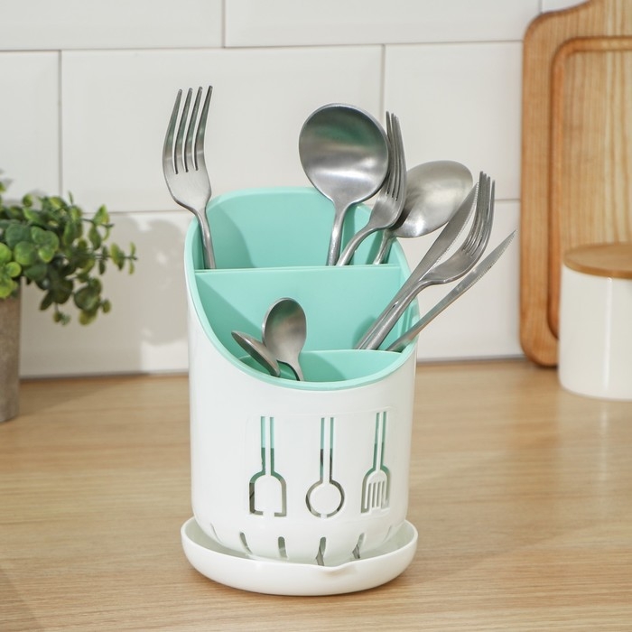 Подставка для столовых приборов Доляна, 3 отделения, 12&times;12&times;9 см, цвет МИКС