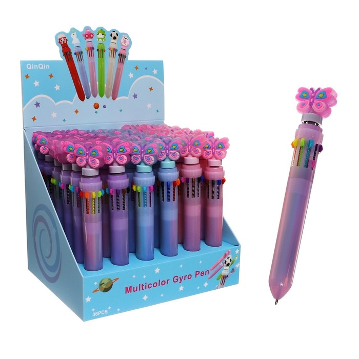 Ручка шариковая автоматическая 10-ти цветная, Ручка шариковая автоматическая 10-ти цветная, "Бабочка-спиннер", МИКС