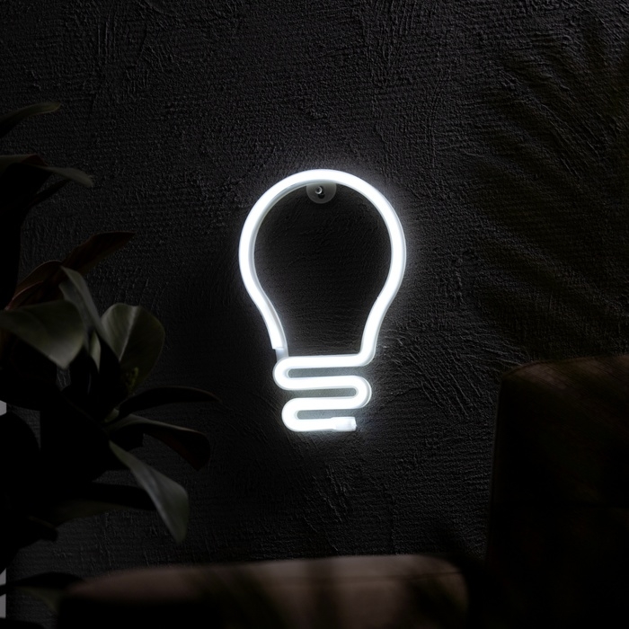 Неоновая вывеска &laquo;Лампочка&raquo; 16.5 x 25.5 см, батарейки AAx3 (не в комплекте) + USB, свечение белое