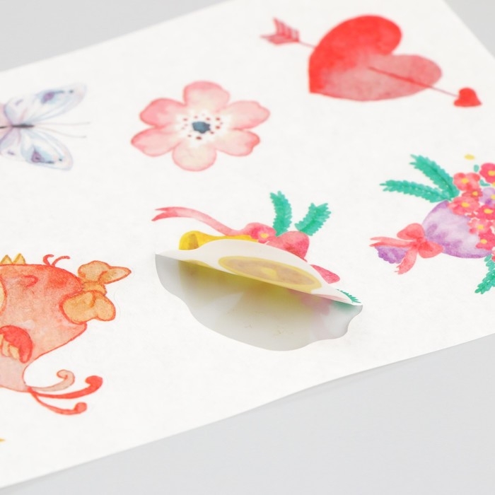 Наклейка бумага Наклейка бумага "Влюблённые птички" набор 6 листов 18,6х10 см