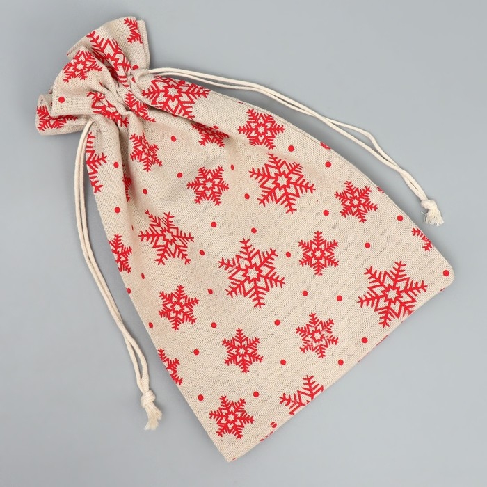 Мешочек подарочный холща &laquo;Дарю от всей души&raquo;, снежинки, холща,16 х 24 см +/- 1.5 см, Новый год
