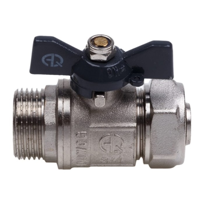 Кран шаровой AQUALINK, PN 10, 1/2 Кран шаровой AQUALINK, PN 10, 1/2" х 16 мм, наружная резьба/цанга, бабочка, никелированный