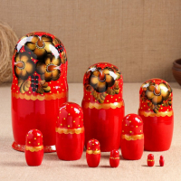 Матрёшка &laquo;Золотые цветы&raquo;, красное платье, 10 кукольная. 26 см