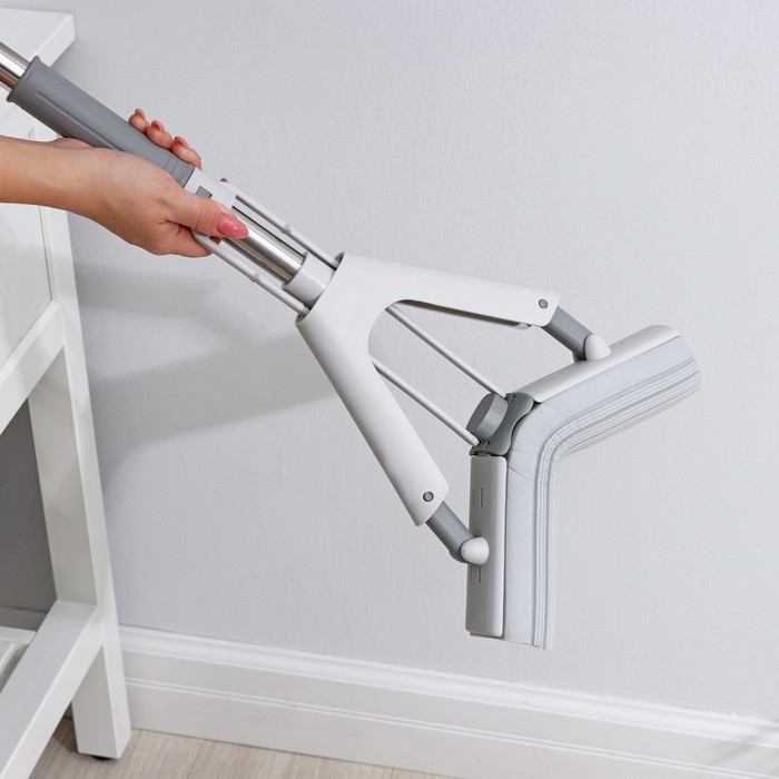 Швабра для мытья пола PVA Raccoon, со складным отжимом, насадка 28&times;6 см, стальная ручка с 3 секциями 130 см