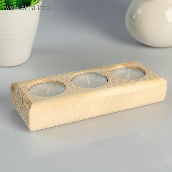Подсвечник деревянный под 3 свечи "Прямоугольный", МАССИВ, 15.5&times;6&times;3 см