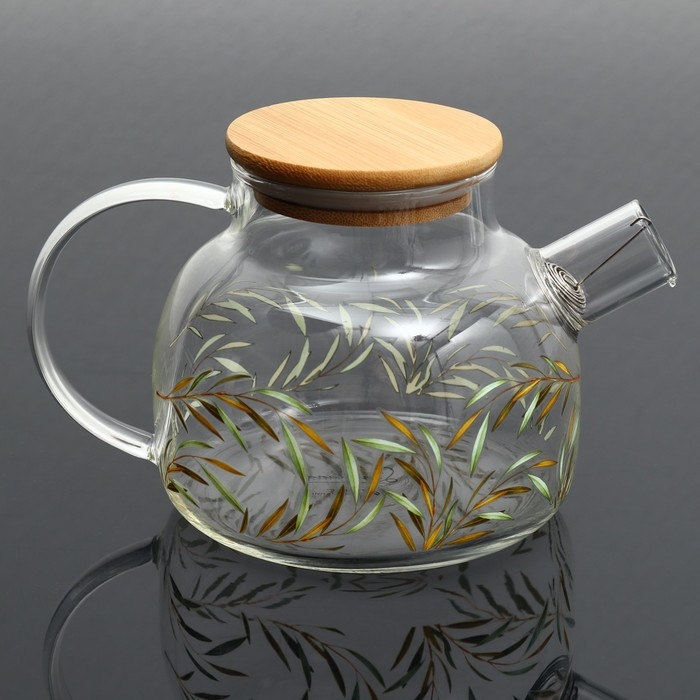 Чайник стеклянный заварочный с бамбуковой крышкой &laquo;Тропики&raquo;, 1000 мл