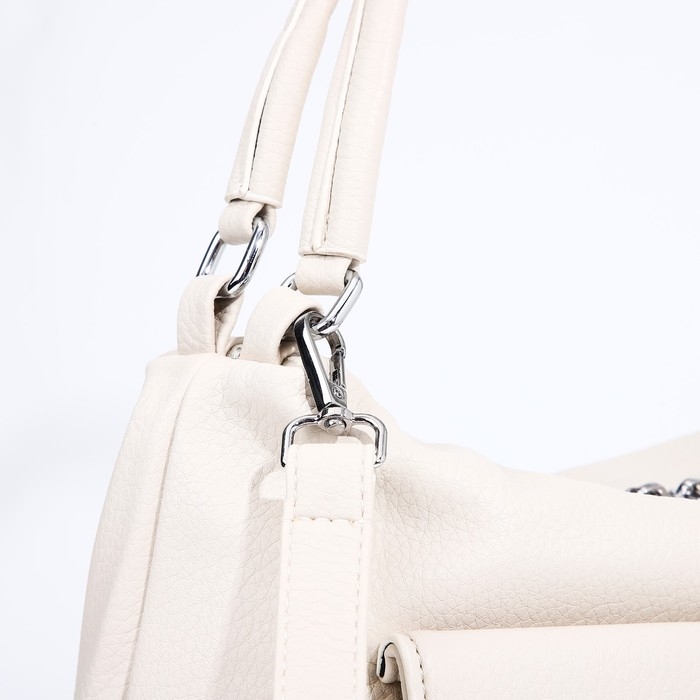 Сумка-тоут на молнии, 3 наружных кармана, цвет молочный Сумка-тоут на молнии, 3 наружных кармана, цвет молочный