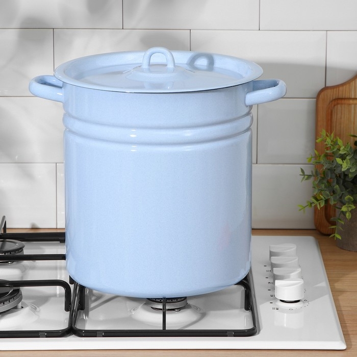 Кастрюля эмалированная, 12 л, металлическая крышка, индукция, цвет серо-голубой Кастрюля эмалированная, 12 л, металлическая крышка, индукция, цвет серо-голубой