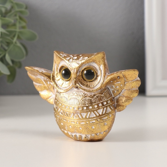 Сувенир полистоун "Золотой филин с расправленными крыльями" геометрич. узоры 11,5х3,2х7,8 см   10323