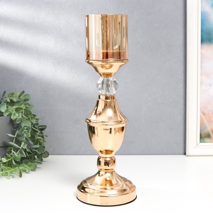 Подсвечник металл, стекло на 1 свечу Подсвечник металл, стекло на 1 свечу "Тицино" d-6 см, золото 11,5х11,5х38 см