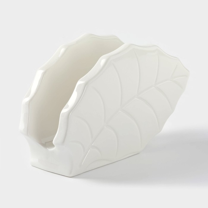 Набор фарфоровый для специй на бамбуковой подставке BellaTenero &laquo;Листья&raquo;, 4 предмета: солонка 120 мл, перечница 120 мл, салфетница, подставка, цвет белый