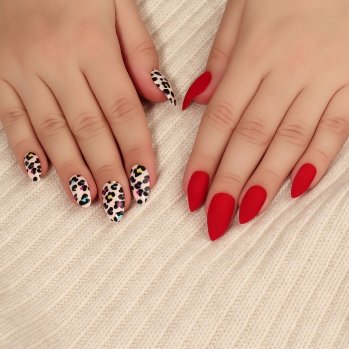 Накладные ногти «Лео», 12 шт, с клеевыми пластинами, форма миндаль, красные, бежевые Накладные ногти «Лео», 12 шт, с клеевыми пластинами, форма миндаль, красные, бежевые