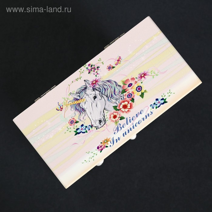 Шкатулка дерево комод 3 ящика+дверка Шкатулка дерево комод 3 ящика+дверка "Единорог в цветах" 19х16х8 см