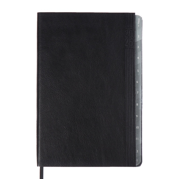 Еженедельник датир 2025г мягк обл иск кож А5 80л ESCALADA, бл тис, кр бл 70 г/м&sup2;, чёрный