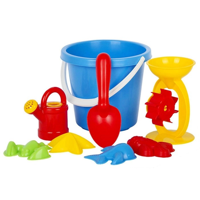 Песочный набор, 8 предметов: ведро 2,75 л, мельница, лейка-мини, совок 18 см, 4 формочки, МИКС Песочный набор, 8 предметов: ведро 2,75 л, мельница, лейка-мини, совок 18 см, 4 формочки, МИКС