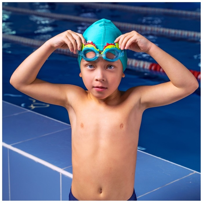 Очки для плавания детские ONLYTOP &laquo;Динозаврик&raquo;, беруши, цвет голубой
