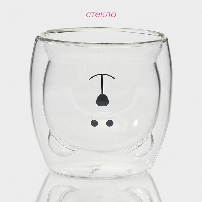 Стакан стеклянный с двойными стенками Доляна «Медведь», 200 мл, 9×9 см Стакан стеклянный с двойными стенками Доляна «Медведь», 200 мл, 9×9 см