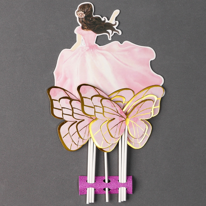 Набор топперов &laquo;Девушка с бабочками&raquo;, набор 7 шт., цвет розовый