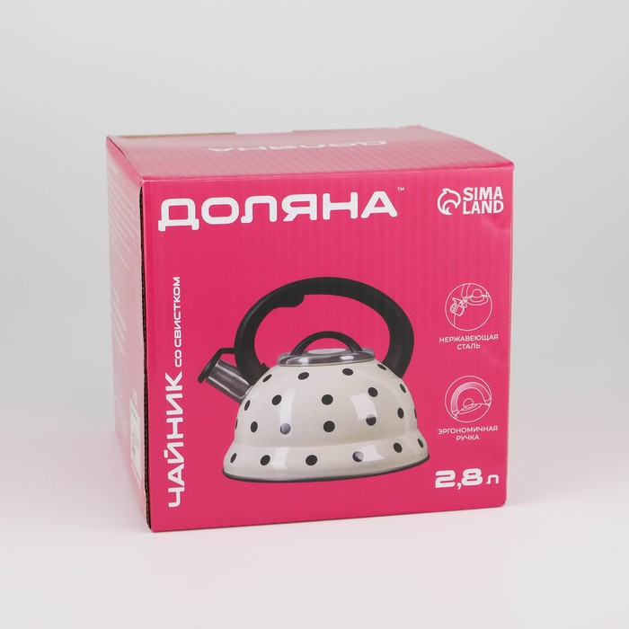 Чайник со свистком из нержавеющей стали Доляна &laquo;Горошек&raquo;, 2,8 л, цвет хромированный
