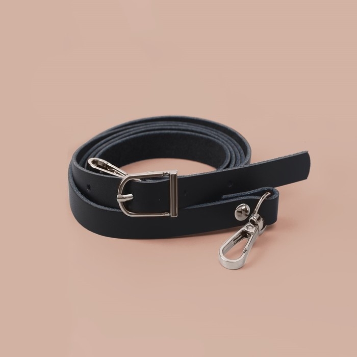 Ручка для сумки из натуральной кожи, с карабинами, 125 &times; 1,2 см, цвет чёрный