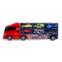 Грузовик &laquo;Перевозчик&raquo;, в наборе 5 машинок, 1 вертолёт, 4 дорожных знака