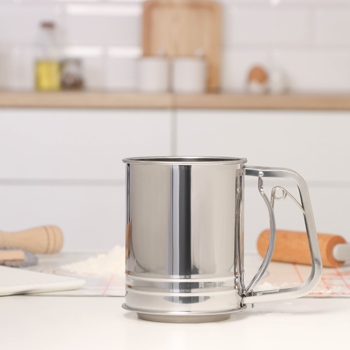 Просеиватель для муки Доляна, 2 уровня, цвет серебристый Просеиватель для муки Доляна, 2 уровня, цвет серебристый