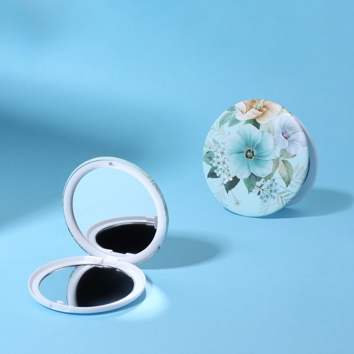 Зеркало складное &laquo;Цветы&raquo;, d = 7,5 см, цвет голубой