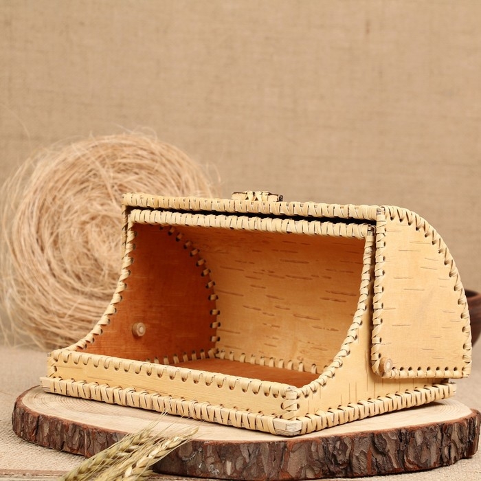 Хлебница "Лесные птицы", 24,5 х 20 х 14,5 см, береста