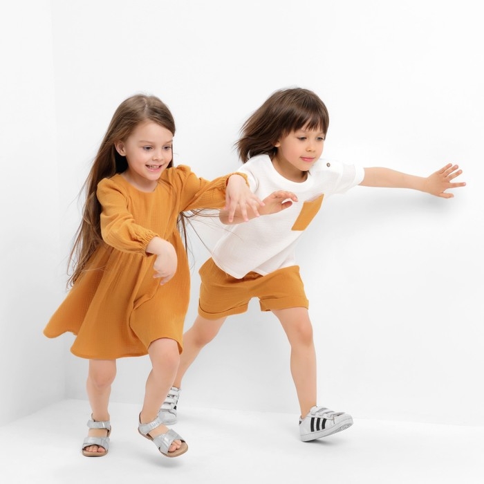 Костюм (футболка и шорты ) детский KAFTAN Костюм (футболка и шорты ) детский KAFTAN "Муслин", р.26 (80-86см) белый/горчичный