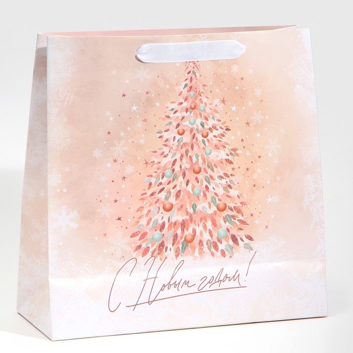 Пакет подарочный новогодний ламинированный квадратный &laquo;Pink&raquo;, 30 х 30 х 12 см, Новый год