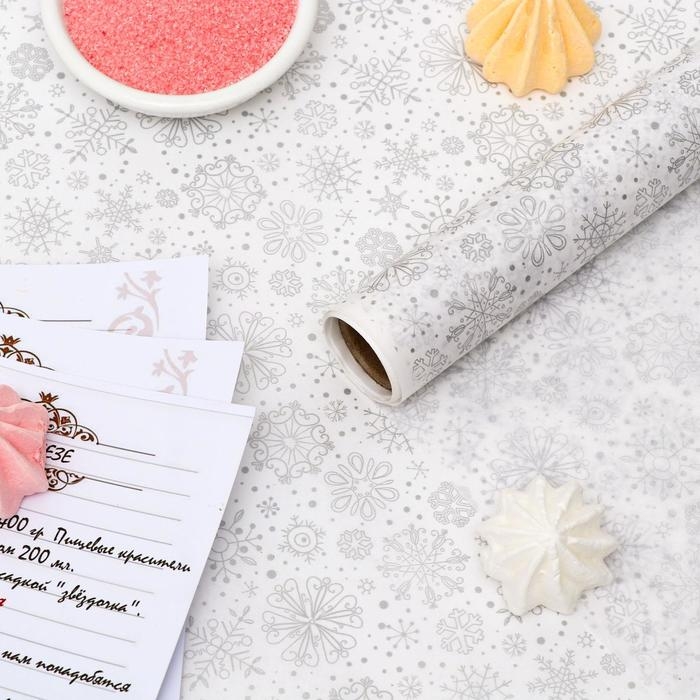 Бумага силиконизированная &laquo;Снежинки&raquo;, серебряные, для выпечки, 0,38 х 5 м
