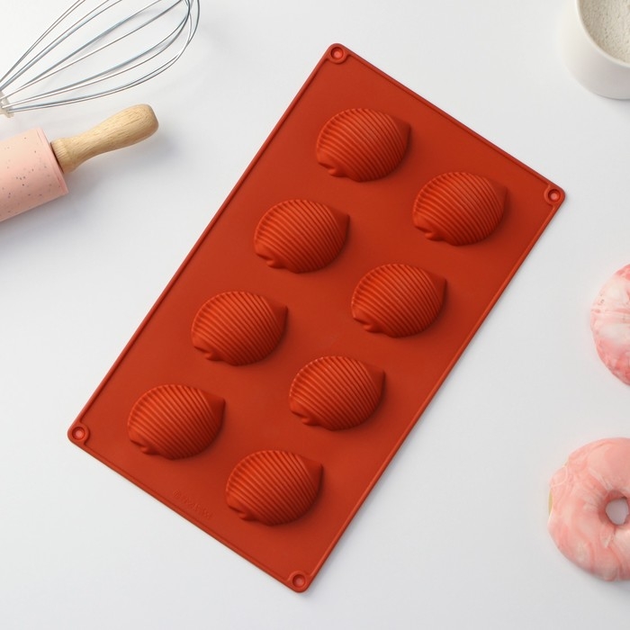 Форма для выпечки Доляна &laquo;Ракушка&raquo;, силикон, 29&times;17&times;2 см, 8 ячеек (6&times;4,5&times;2 см), цвет коричневый