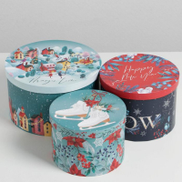 Набор коробок круглых 3 в 1 &laquo;Magic time&raquo;, 18 х 18 х 13 см, 20 х 20 х 14.5 см, 25 х 25 х15 см, Новый год