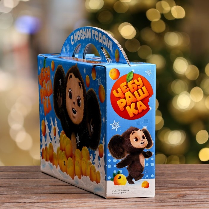 Новый год. Подарочная коробка "Чебурашка", Портфель , 37 х 8 х 20,2 см.