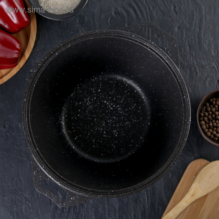 Кастрюля, 4 л, d=24 см, h=13,5 см,стеклянная крышка, антипригарное покрытие, цвет тёмный мрамор