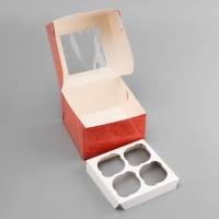 Коробка под 4 капкейка с окном , "С Праздником 8 марта", 16 х 16 х 10 см, кондитерская упаковка Коробка под 4 капкейка с окном , "С Праздником 8 марта", 16 х 16 х 10 см, кондитерская упаковка