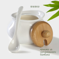 Сахарница фарфоровая с ложкой на деревянной подставке BellaTenero, 170 мл, цвет белый Сахарница фарфоровая с ложкой на деревянной подставке BellaTenero, 170 мл, цвет белый