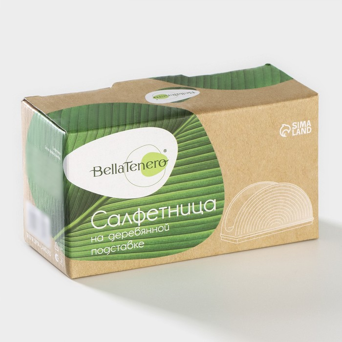 Салфетница фарфоровая на бамбуковой подставке BellaTenero, 14,5&times;6,5&times;8 см, цвет белый