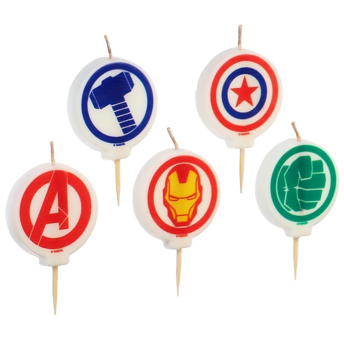 Свеча для торта Свеча для торта "С Днем Рождения!", 5 штук, Мстители